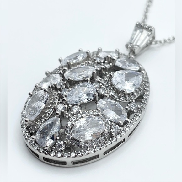 JTV Cubic Zirconia Sterling Silver Pendant Necklace - Flashy Statement - Picture 3 of 10